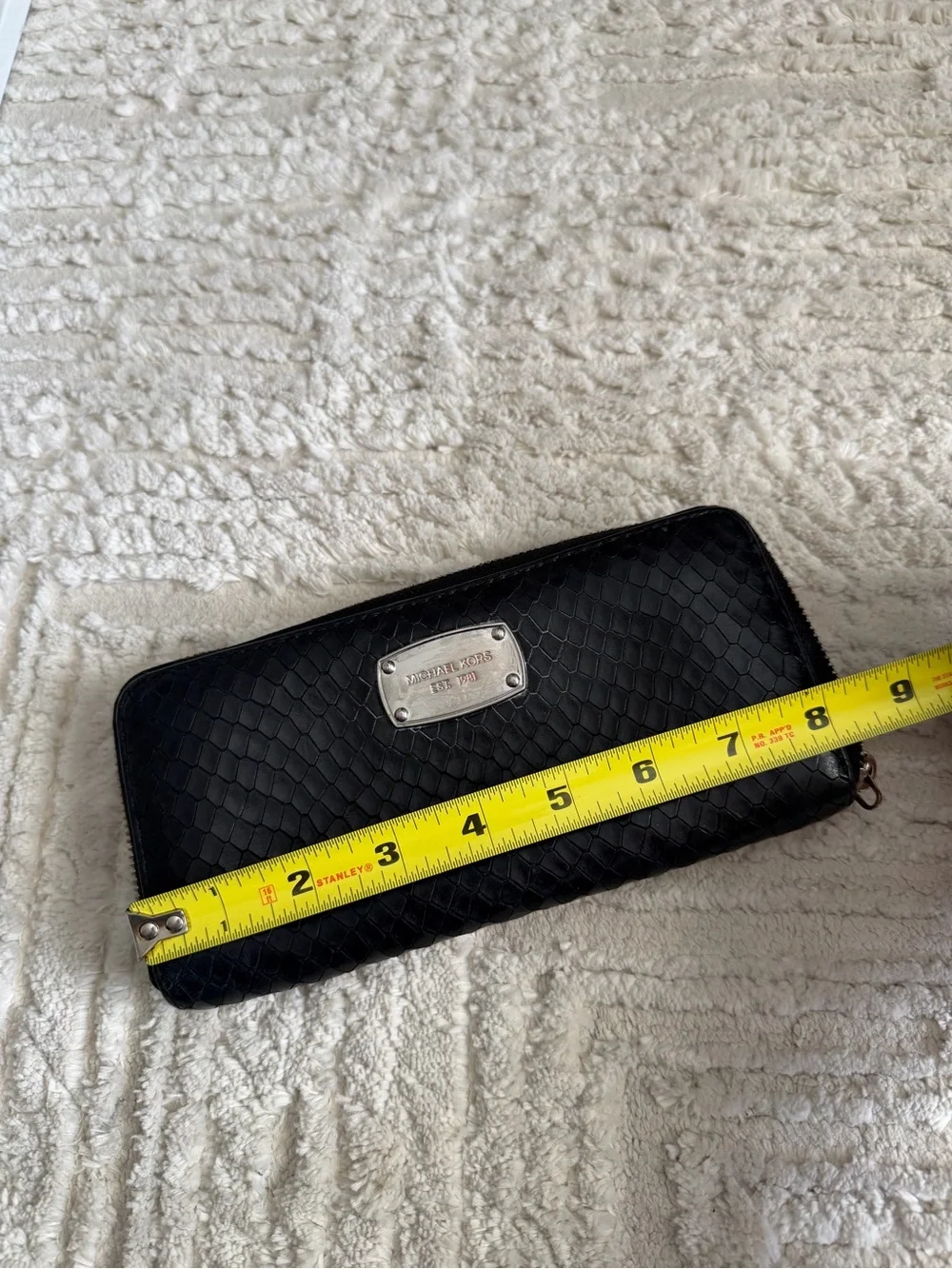 Michael Kors Black Textured Zip Wallet with Silver Logo Plaque